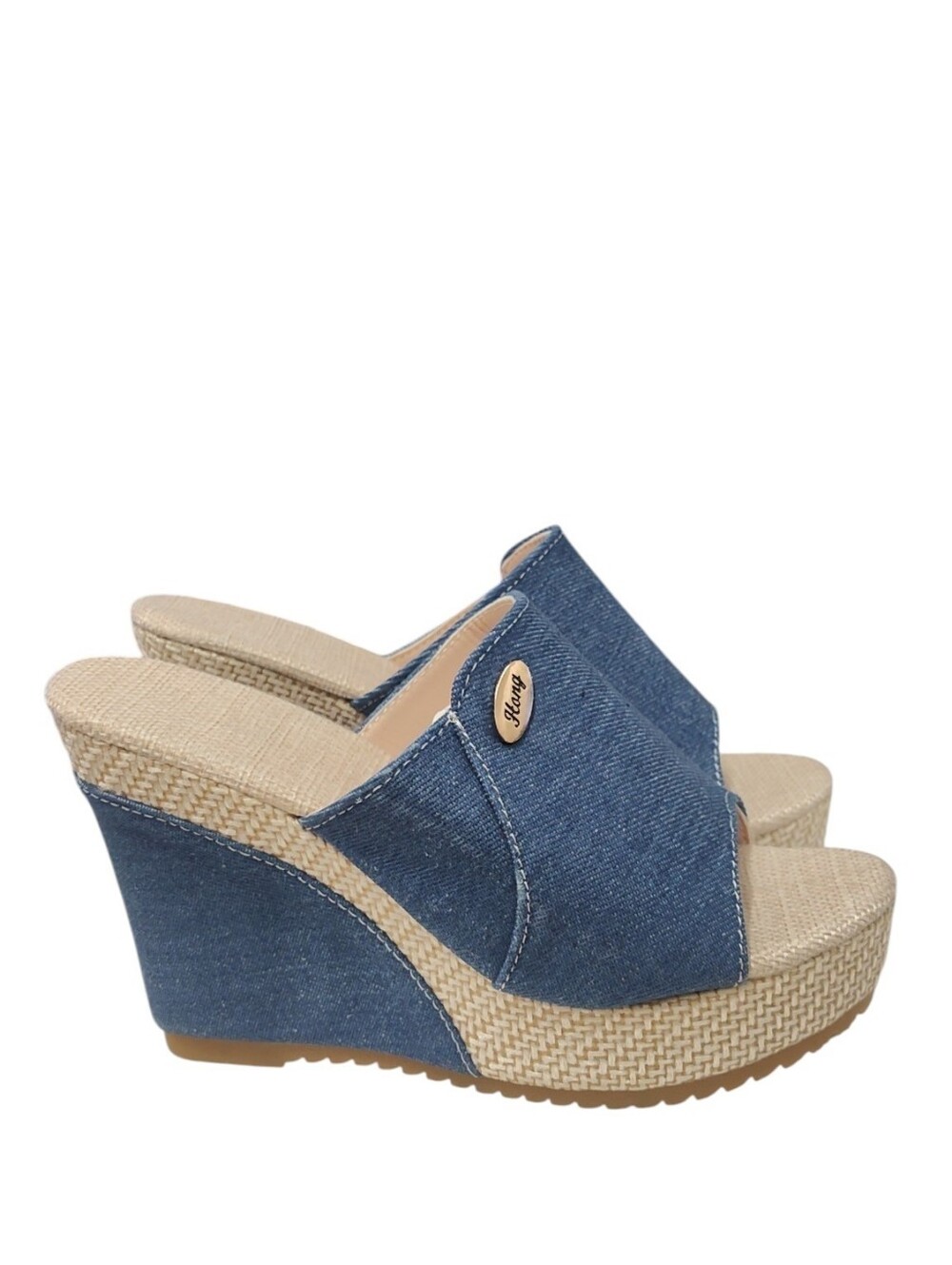 "Hang" Blue Open Toe Platform Mule/Wedge Size CN36/US 7